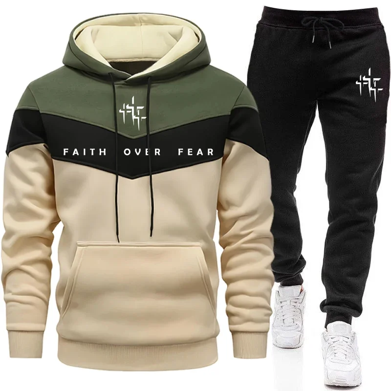 Men'S Fashion Outfits - ชุดวอร์มผู้ชาย Faith Over Fear เสื้อฮู้ดและกางเกงจ็อกเกอร์ แฟชั่นสไตล์เมือง