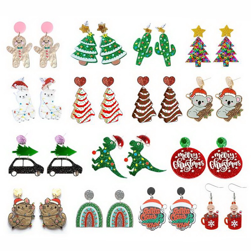 Mens Xmas Fashion - เครื่องประดับงานปาร์ตี้คริสต์มาสรูปมนุษย์ขนมปังขิงรูปไดโนเสาร์โคอาล่าน่ารักแมวต่างหูรูปหยดน้ำเค้กต้นคริสต์มาส