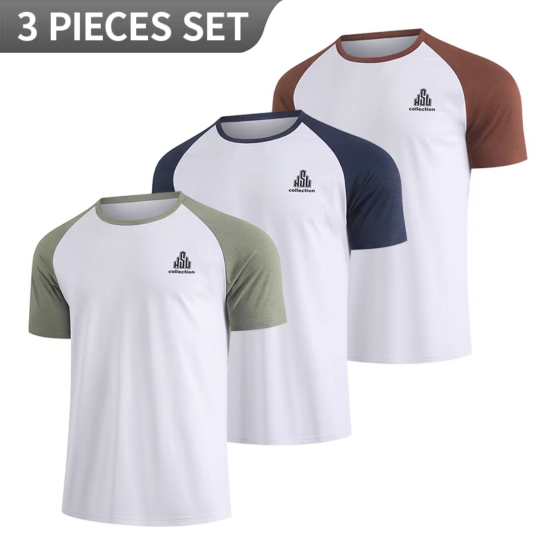 Men'S Fashion Color - เสื้อยืดแฟชั่นแขนสั้นพิมพ์ลายตัดต่อสีตัดกันสำหรับผู้ชาย 2/3/5 ชิ้น เสื้อกีฬาสวมใส่สบายระบายอากาศได้ดี