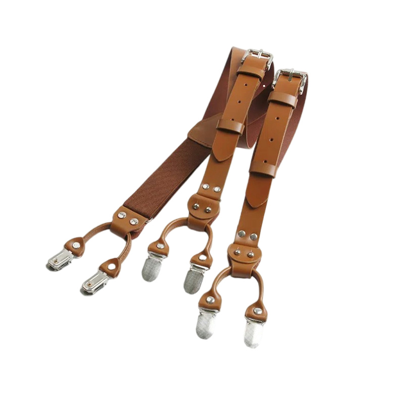 Suspenders Clip Men - 2.5 ซม.หนังความยืดหยุ่นผู้ชายSuspenders 6 คลิปSuspendersสําหรับชายปรับยุทธวิธีSuspendersอุปกรณ์เสริมMan Harness man