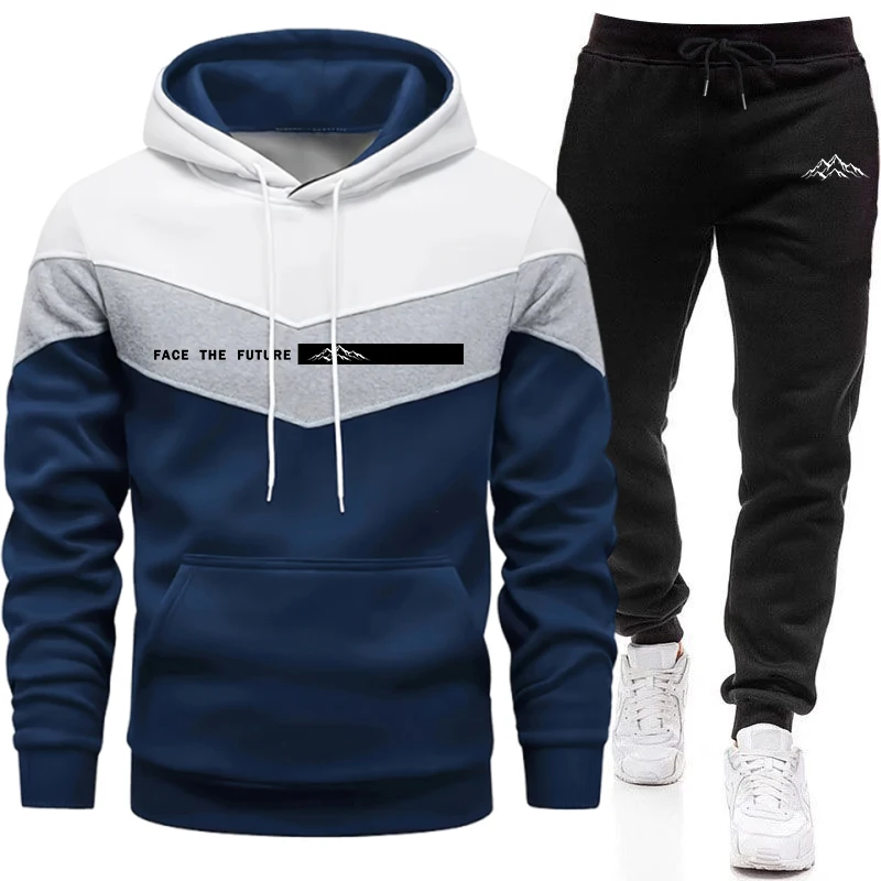 Men'S Fashion Outfits - ชุดกีฬาลำลองสำหรับฤดูใบไม้ร่วงและฤดูหนาว ชุดวิ่งออกกำลังกายสำหรับผู้ชาย แฟชั่นกลางแจ้ง เสื้อฮู้ดและกางเกงวอร์ม รุ่นใหม่ปี 2026