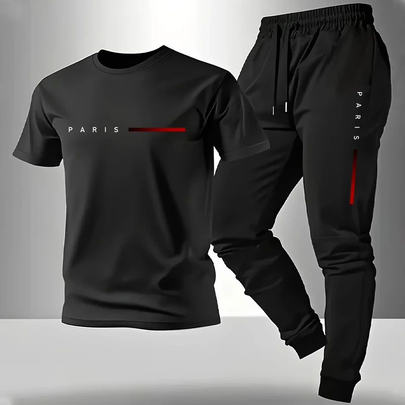 Men'S Fashion Advice - ชุดวอร์มผู้ชายแบบใหม่ปี 2026 เสื้อยืดและกางเกงขายาวสำหรับฤดูใบไม้ผลิและฤดูร้อน ชุดลำลองสำหรับเล่นกีฬาแขนสั้น แฟชั่นสำหรับผู้ชาย