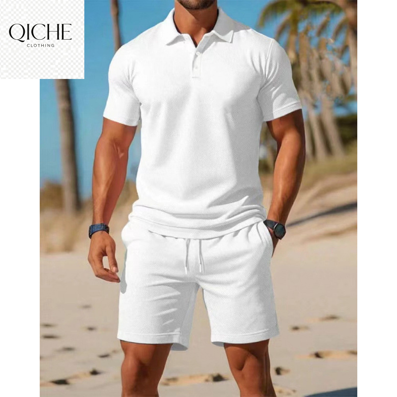 Men'S Fashion Outfits 2026 - QICHE 2026 ชุดกีฬาแห้งเร็วใหม่สำหรับผู้ชาย เสื้อโปโลแขนสั้นพิมพ์ลาย 3D พร้อมกางเกงขาสั้น