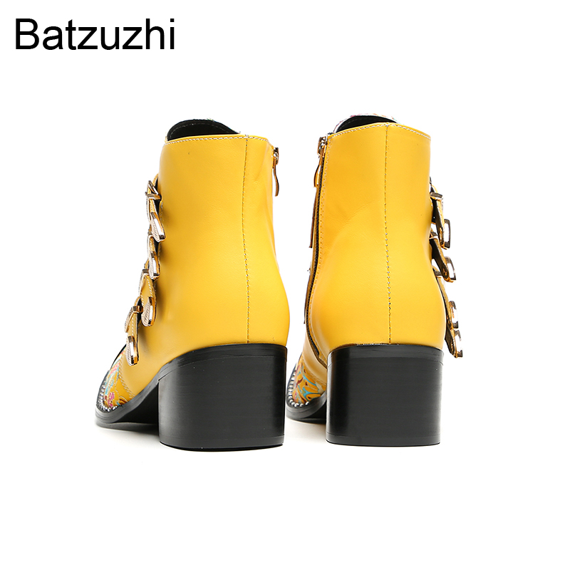 Yellow Men'S Fashion - รองเท้าบูทข้อเท้าหนังแท้สีเหลืองสำหรับผู้ชาย รุ่น Batzuzhi ส้นสูง 6.5 ซม.