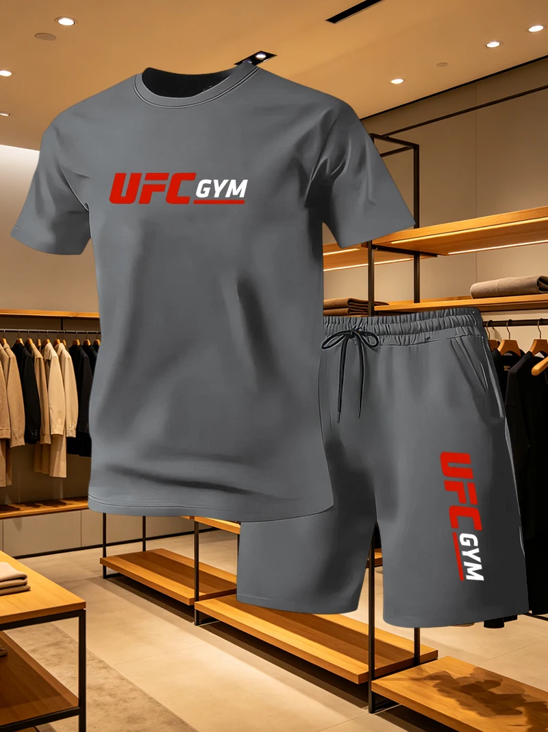Men'S Fashion Advice - ชุดเสื้อยืดและกางเกงขาสั้นแฟชั่นผู้ชาย UFC ชุดลำลองสำหรับฤดูร้อน ชุดกีฬาแห้งเร็ว ฟิตเนส วิ่ง