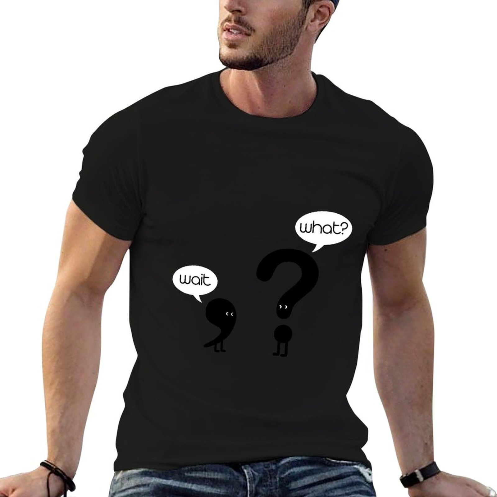 Men'S Fashion Questions - เครื่องหมายวรรคตอนภาษาอังกฤษ - เครื่องหมายคำถามและเครื่องหมายจุลภาค ลายศิลปะมินิมอล เสื้อยืดแฟชั่น พิมพ์ลายเสื้อยืด