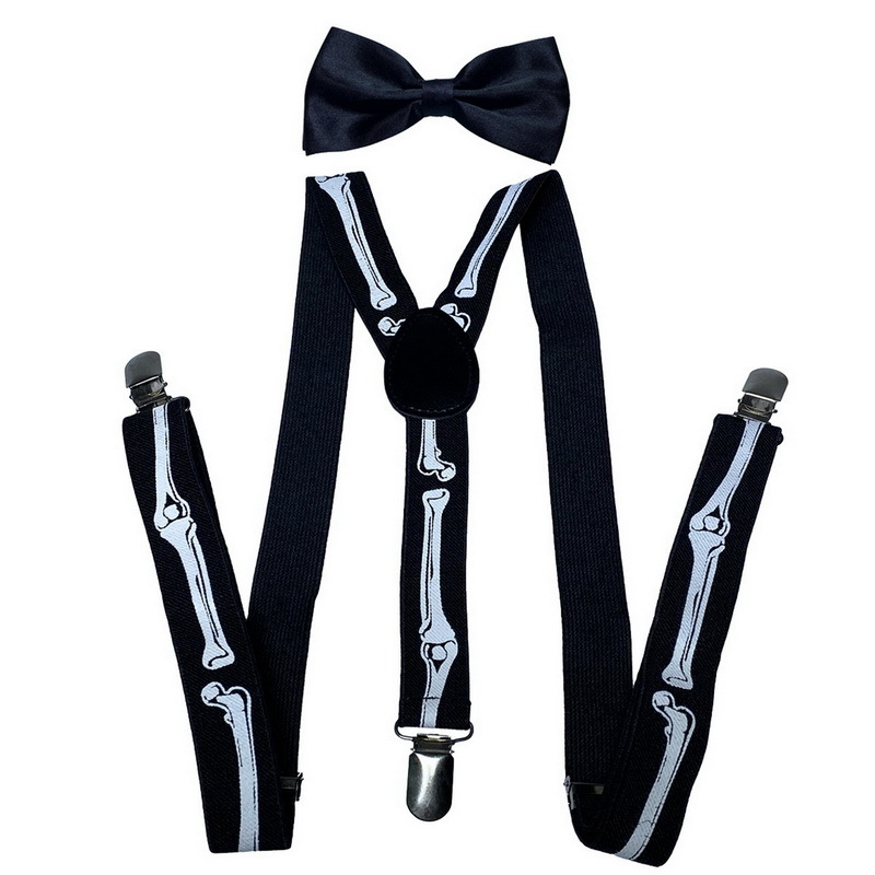 Suspenders Clip Men - ชุดสายเอี๊ยมยางยืดปรับได้สำหรับผู้ชายและผู้หญิง พร้อมชุดเนคไทโบว์ สำหรับชุดทำงาน ชุดแต่งงาน ชุดทางการ อุปกรณ์เสริมสายเอี๊ยมยางยืด