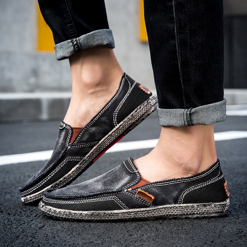 Mens Fashion Denim - รองเท้าผ้าใบแฟชั่นระบายอากาศดี รองเท้าโลฟเฟอร์ผู้ชายแบบใหม่ รองเท้าลำลองสไตล์วินเทจ รองเท้าผู้ชายแบบสวมสบาย รองเท้าผ้าเดนิมแบบสวมสบาย