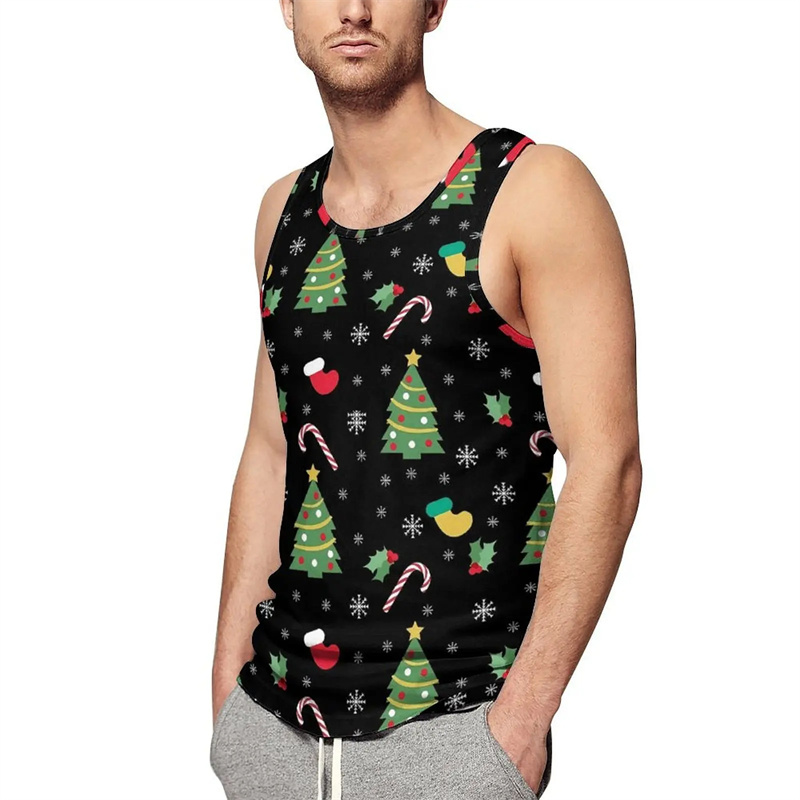 Mens Xmas Fashion - เสื้อกล้ามพิมพ์ลายคริสต์มาสเมอร์รี่คริสต์มาส3D วินเทจสำหรับผู้ชายเสื้อกล้ามลายกราฟิกเสื้อยืดแฟชั่นเครื่องแต่งกายแนวสตรีท