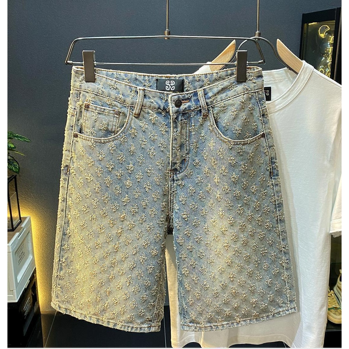Men'S Fashion Loose Pants - กางเกงยีนส์ขาสั้นผู้ชายสไตล์ลำลอง เอวสูงปานกลาง ทรงหลวม แฟชั่นวินเทจ ความยาวระดับเข่า เหมาะสำหรับฤดูร้อน