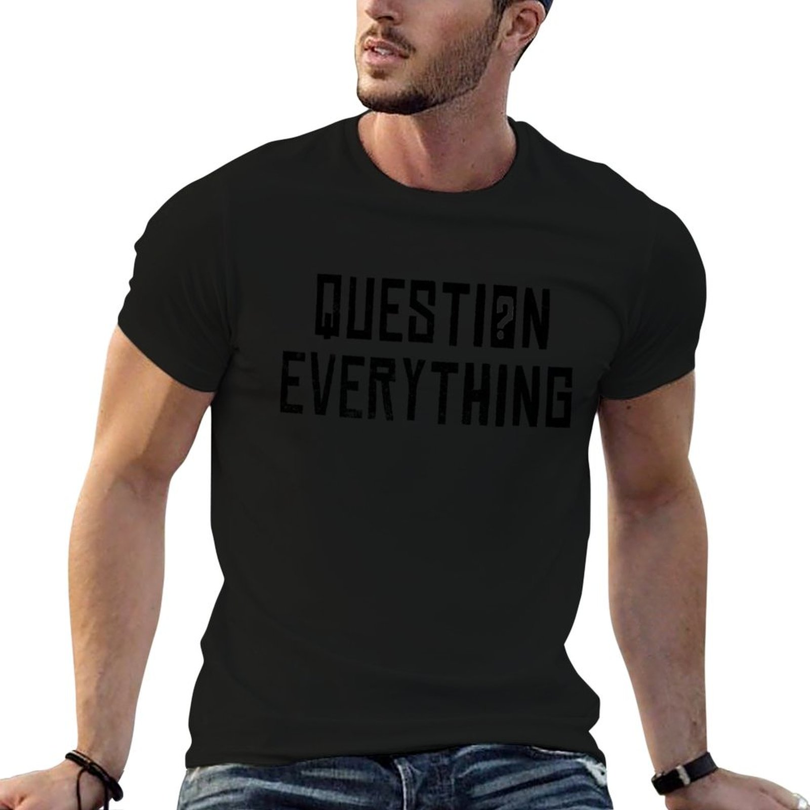 Men'S Fashion Questions - คิดว่าทุกอย่างเป็นคำถาม ให้คุณสำรวจด้วยตัวเอง เสื้อยืดคนคิดวิเคราะห์เชิงวิทยาศาสตร์ แฟชั่นเรียบง่าย สบายๆ