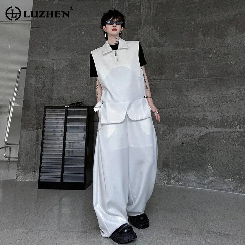 Men'S Fashion Loose Pants - เสื้อกั๊ก LUZHEN รุ่น 2026 แฟชั่นฤดูร้อนสำหรับผู้ชาย ชุดสองชิ้นแบบไม่มีแขน