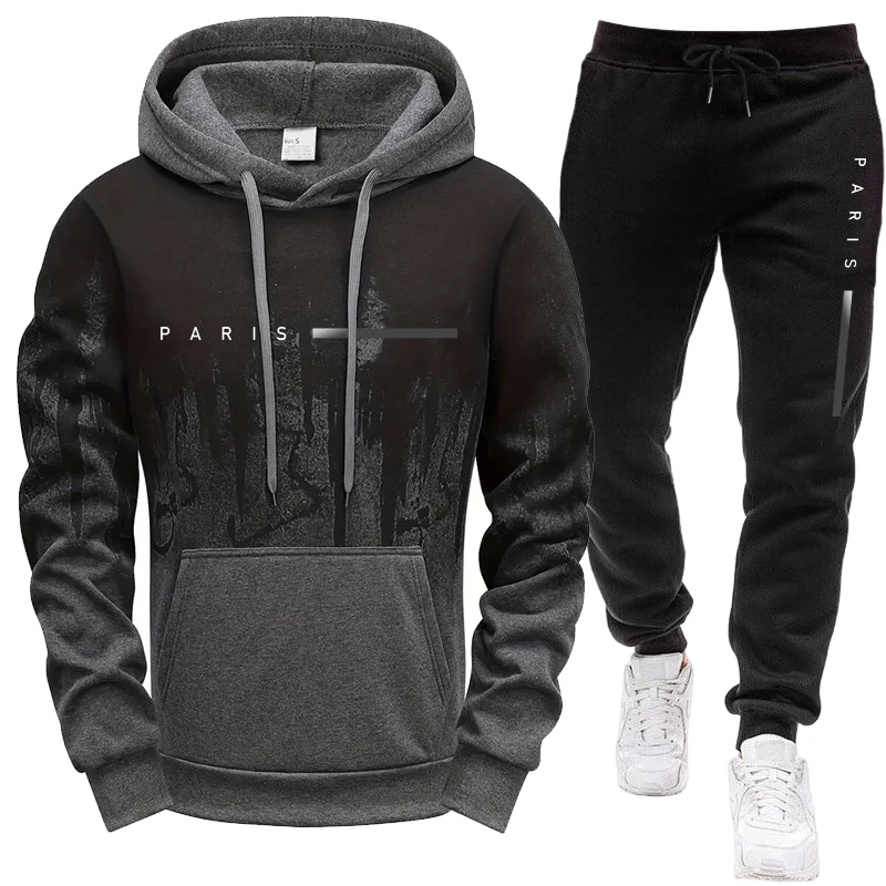 Men'S Fashion Outfits - ชุดเซ็ตผู้ชาย/เสื้อฮู้ด/กางเกงขายาว ปารีส ใหม่ล่าสุด ชุดลำลองมีฮู้ดสำหรับฤดูใบไม้ร่วงและฤดูหนาว ชุดกีฬาแฟชั่นลำลอง เสื้อสเวตเชิ้ตและกางเกงสเวตแพนท์