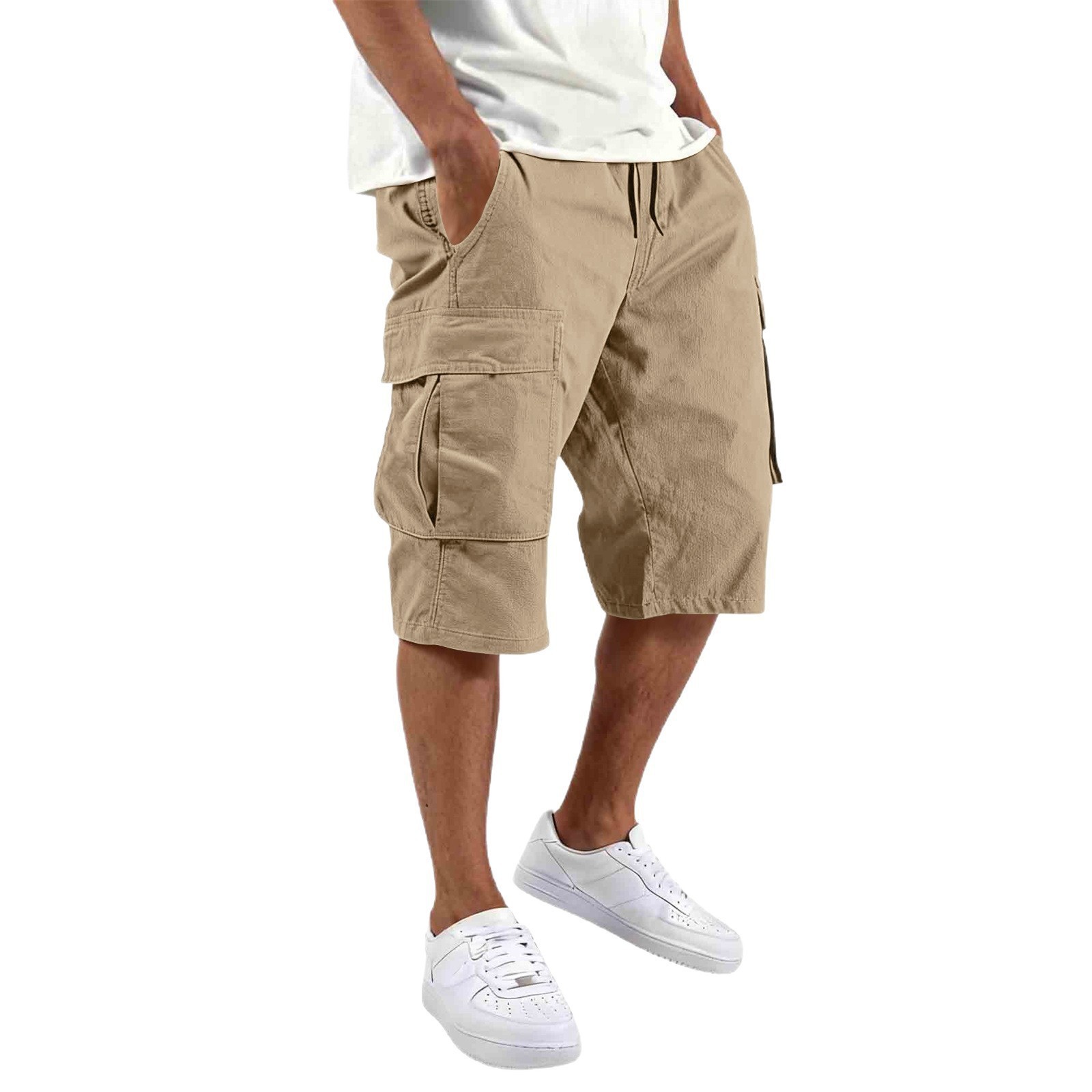 Men'S Fashion Loose Pants - กางเกงขาสั้นผู้ชายทรงหลวมแบบตรงสำหรับฤดูร้อนปี 2026 กางเกงขาสั้นลำลองหลายกระเป๋า สีพื้น แฟชั่นกางเกงขาสั้นผู้ชายพร้อมเชือกผูก กางเกงขาสั้นคาร์โก้สำหรับใช้งานประจำวัน