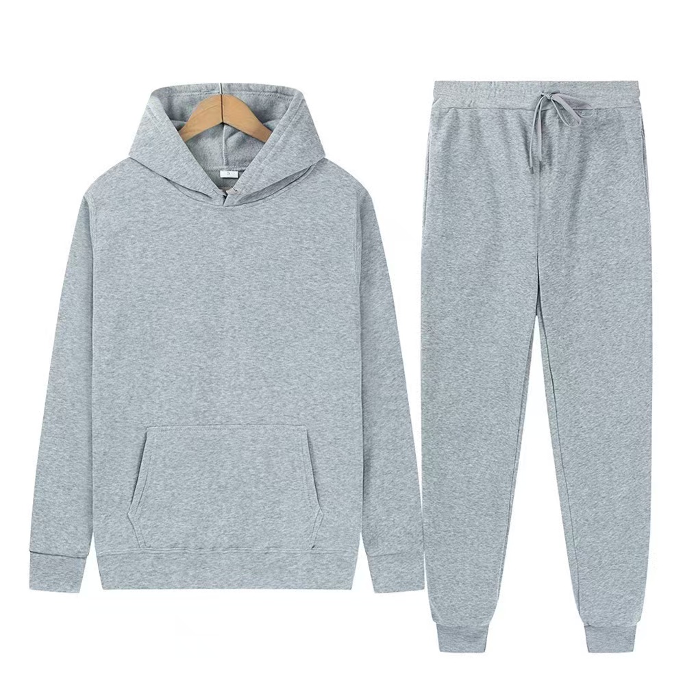 Men'S Fashion Color - ชุดเซ็ตสองชิ้น เสื้อฮู้ด+กางเกง สีพื้น สำหรับผู้ชาย ฤดูใบไม้ร่วงและฤดูหนาว แฟชั่นลำลอง
