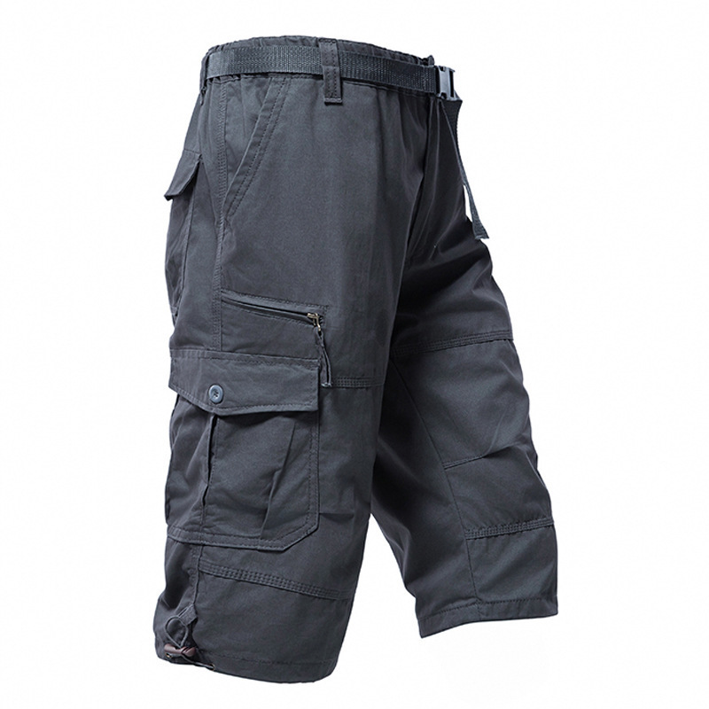 Men'S Fashion Loose Pants - กางเกงขาสามส่วนผู้ชาย ผ้าฝ้าย ทรงหลวม ไซส์ใหญ่ หลายกระเป๋า กางเกงคาร์โก้
