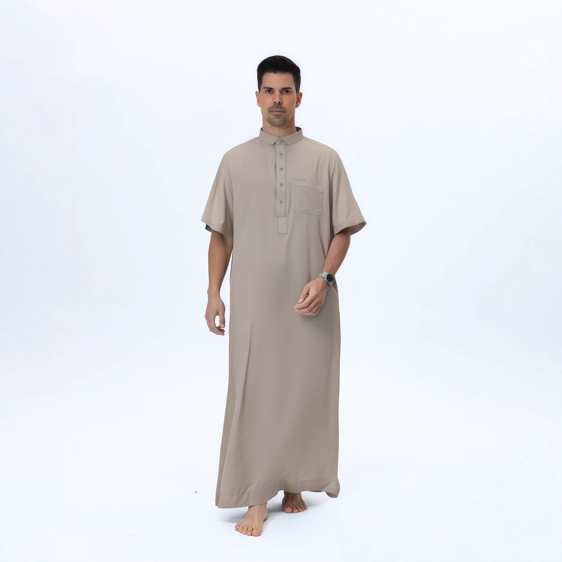 Men'S Fashion Qatar - เสื้อคลุมผู้ชายแบบอาหรับ สไตล์กาตาร์ แขนสั้น มีกระเป๋าและคอตั้ง แฟชั่นมุสลิม จุบบะฮ์