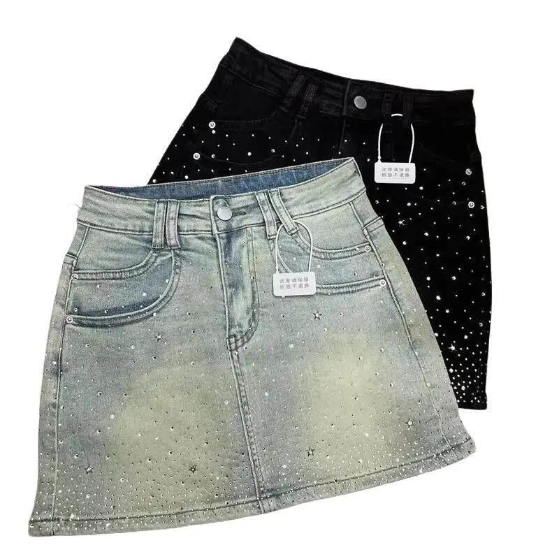 Mens Fashion Denim - กระโปรงยีนส์ประดับเพชร K 59702 กระโปรงตกแต่งเพชรระยิบระยับสำหรับผู้ชาย ชุดลำลองแฟชั่นข้ามพรมแดน