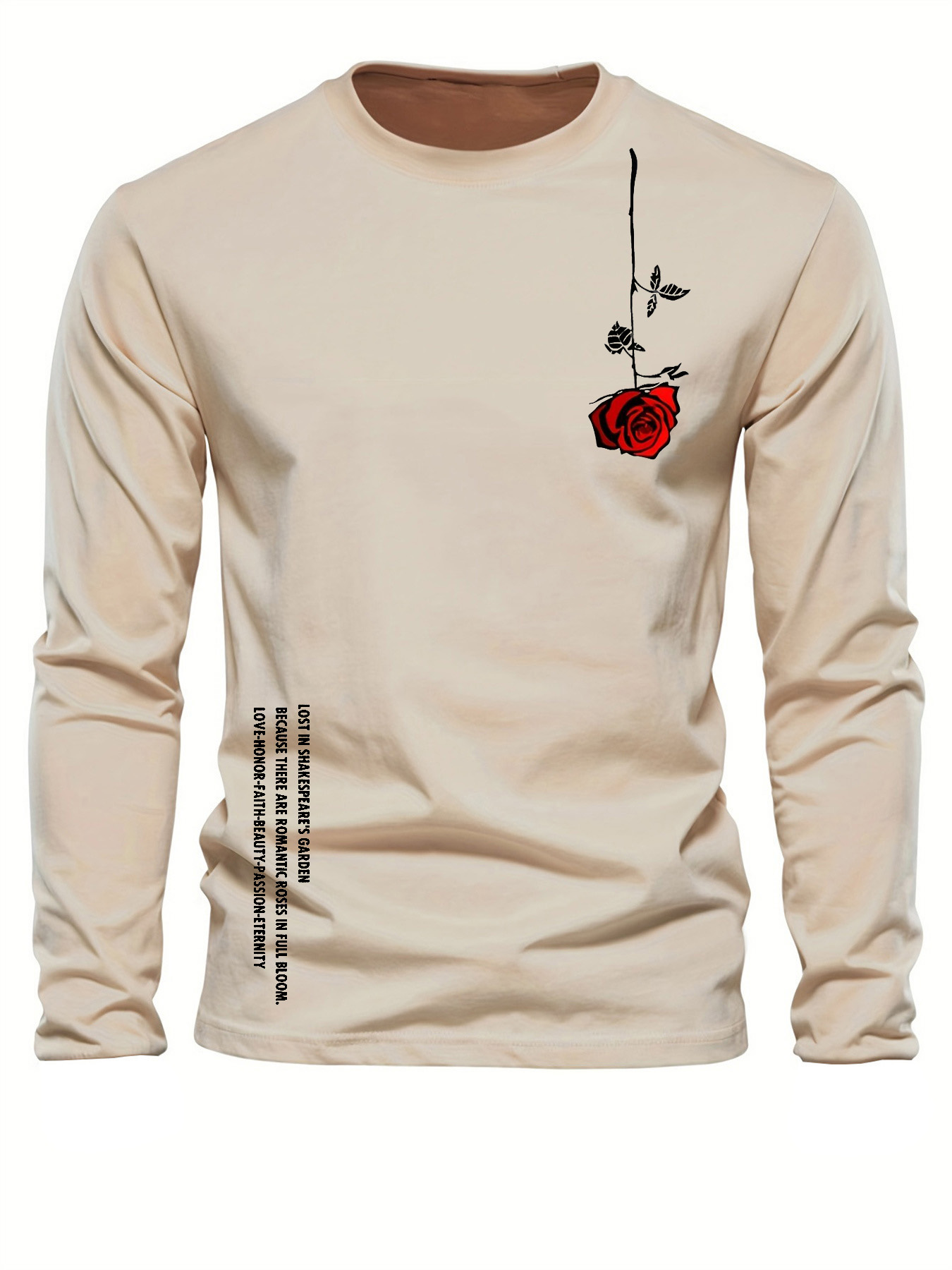 Men'S Fashion T Shirts - เสื้อยืดคอกลมแขนยาวผู้ชายผ้าฝ้ายแท้ 100% ทรงหลวมสบายพิมพ์ลายตัวอักษรสีชมพู สไตล์ลำลอง ใส่ได้ทุกโอกาส ฤดูใบไม้ผลิและฤดูใบไม้ร่วง