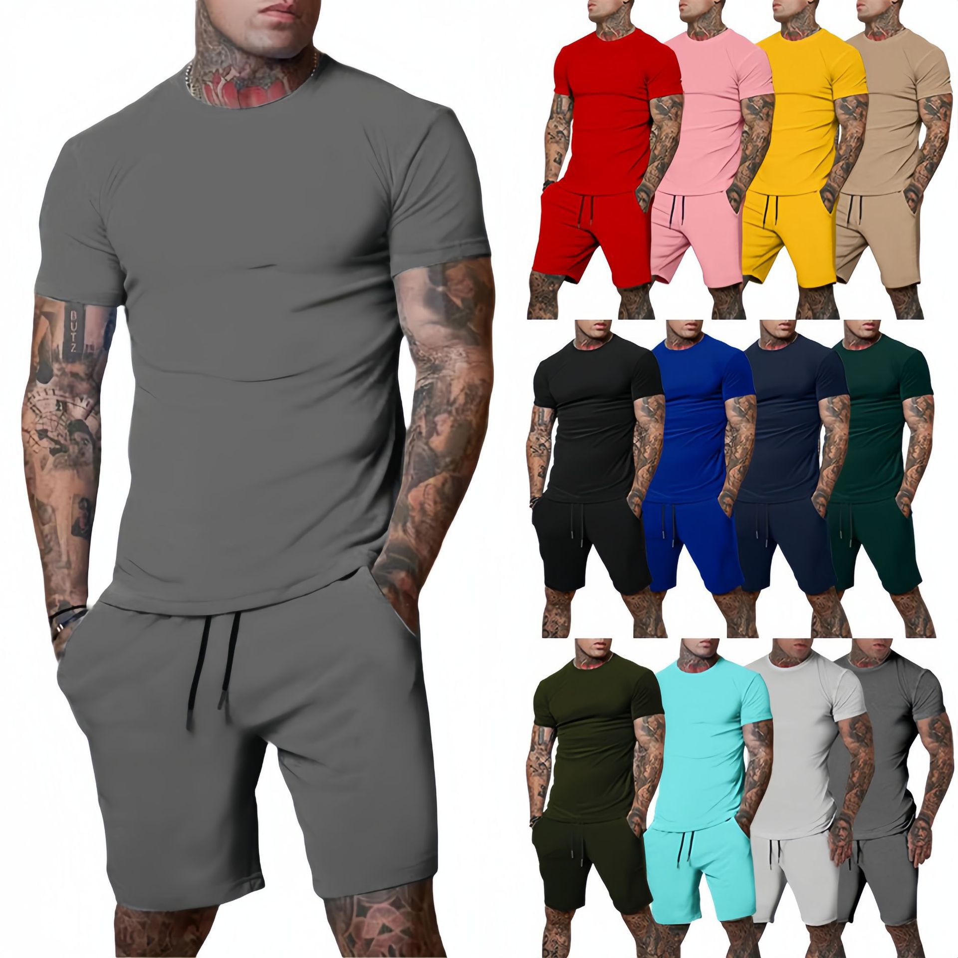 Men'S Fashion Advice - ชุดกีฬากลางแจ้งฤดูร้อนที่ทันสมัยและสบายๆ เสื้อยืดระบายอากาศของผู้ชาย กางเกงขาสั้น ชุดลำลองและทันสมัยแบบสองชิ้น