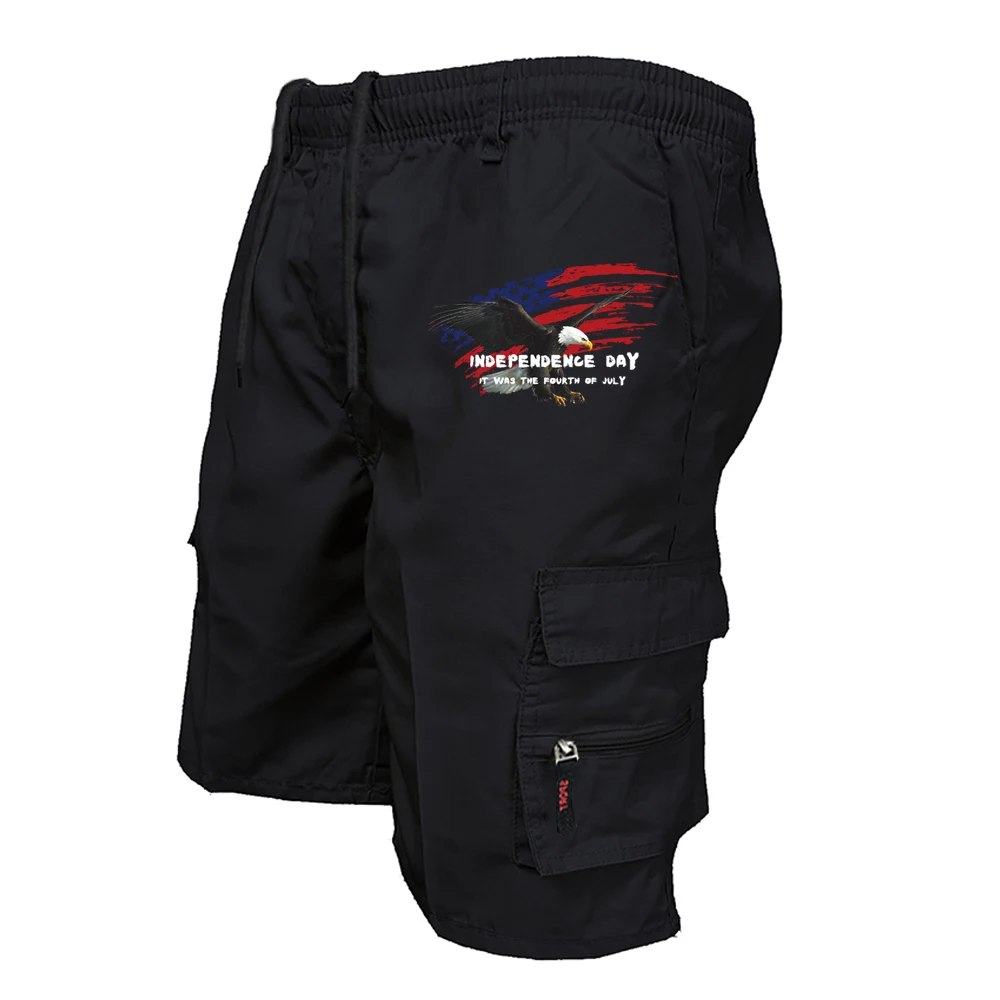 Men'S Fashion Loose Pants - กางเกงขาสั้นคาร์โก้สไตล์ทหารสำหรับฤดูร้อน ลายพิมพ์อเมริกัน ชุดทำงานลำลอง กางเกงแฟชั่นแนวสตรีท