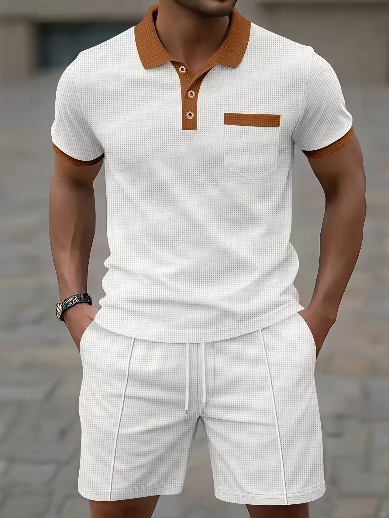 Men'S Fashion Advice - เสื้อเชิ้ตแขนสั้นผู้ชายขายดีประจำฤดูร้อน ชุดเสื้อยืดโปโลและกางเกงขาสั้น แฟชั่น ระบายอากาศได้ดี สไตล์ลำลอง สปอร์ต