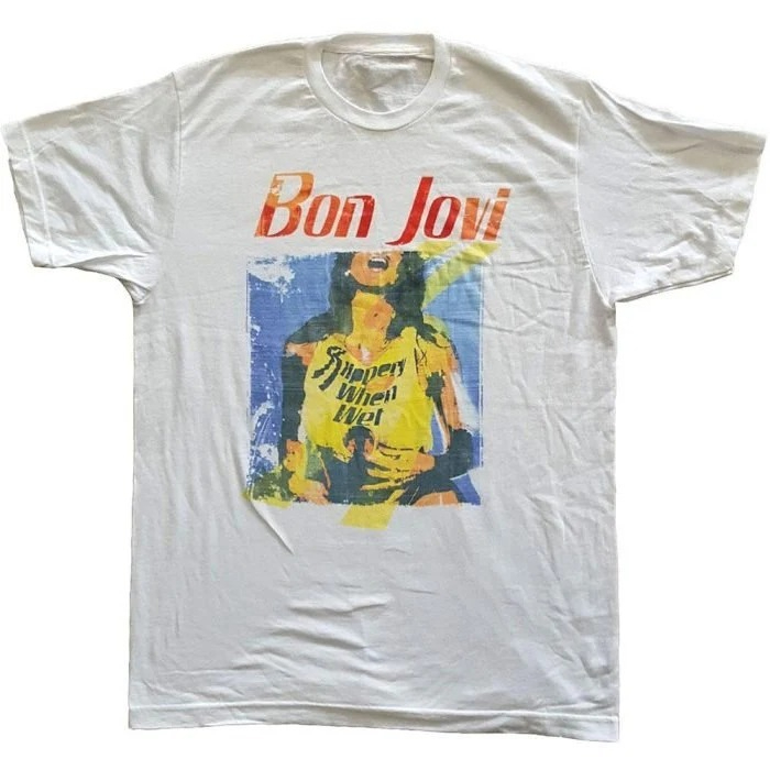 Men'S Fashion From The 80S - เสื้อยืดกราฟิกอัลบั้ม Bon Jovi Slippery When Wet,