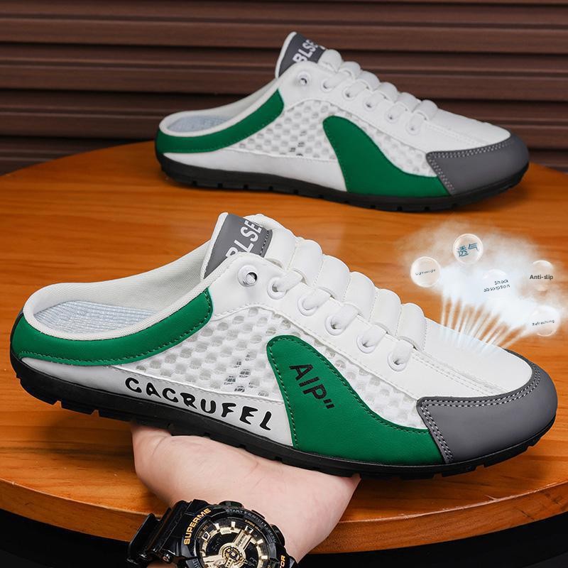 Mens Fashion Young - รองเท้าผู้ชายแบบสวมสำหรับฤดูร้อน ระบายอากาศได้ดี พื้นรองเท้า PVC ทรงหัวกลม สวมใส่ง่าย