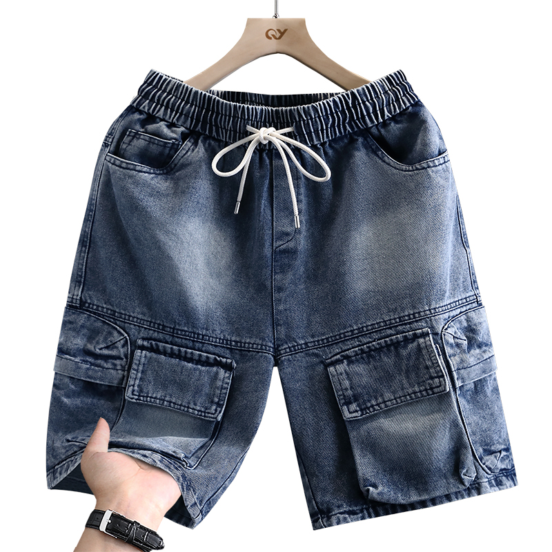 Mens Fashion Denim - กางเกงขาสั้นคาร์โก้ผู้ชายแฟชั่นฤดูร้อนใหม่ผ้าฝ้ายผสมบาง ๆ กางเกงยีนส์ลำลอง 5 จุดสตรีทเทรนดี้เดลี่คอมฟอร์ทเดย์กางเกงยีนส์ขาสั้น