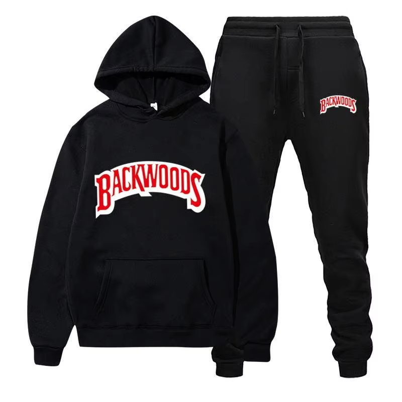 Men'S Fashion Outfits - ชุดฮู้ดดี้ฤดูหนาว 2026 สำหรับผู้ชาย แฟชั่นเสื้อฮู้ดดี้ผ้าฟลีซสีแดง กางเกงแบรนด์สีดำ ชุดลำลองจ็อกเกอร์