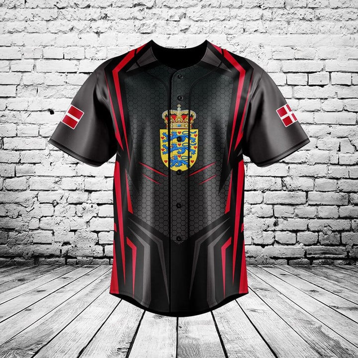 Mens Fashion Baseball Jersey - เสื้อเชิ้ตติดกระดุมลายธงชาติเดนมาร์ก ชื่อสั่งทำพิเศษ แฟชั่นลำลองฤดูร้อนสำหรับผู้ชาย เสื้อทีมเบสบอล แห้งเร็ว เย็นสบาย