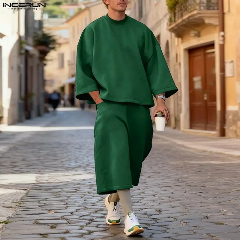 ชุดเซ็ตผู้ชาย INCERUN สีพื้น เ - Men'S Fashion Loose Pants บทวิจารณ์และราคา