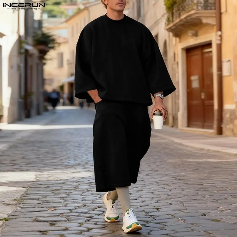 ชุดเซ็ตผู้ชาย INCERUN สีพื้น เ - Men'S Fashion Loose Pants บทวิจารณ์และราคา