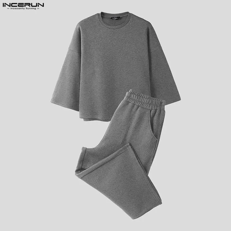 ชุดเซ็ตผู้ชาย INCERUN สีพื้น เ - Men'S Fashion Loose Pants บทวิจารณ์และราคา