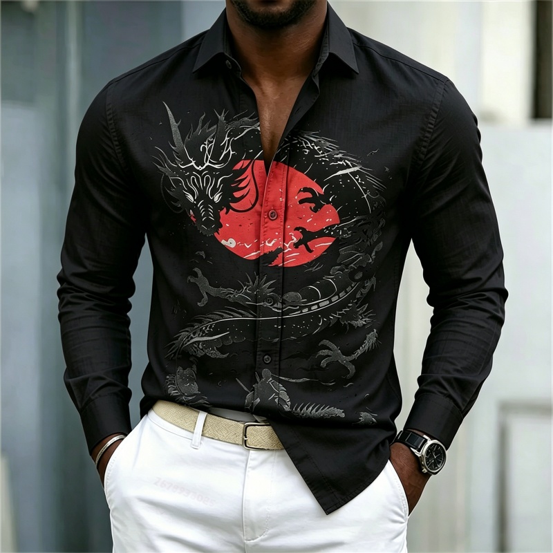 เสื้อเชิ้ตผู้ชายลายมังกรสีขาวด - Men'S Fashion Outfits บทวิจารณ์และราคา
