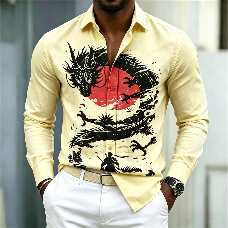 เสื้อเชิ้ตผู้ชายลายมังกรสีขาวด - Men'S Fashion Outfits บทวิจารณ์และราคา