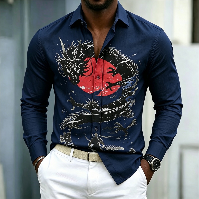 เสื้อเชิ้ตผู้ชายลายมังกรสีขาวด - Men'S Fashion Outfits บทวิจารณ์และราคา