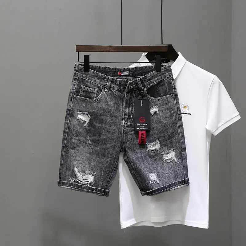 กางเกงยีนส์ขาสั้นผู้ชายสีดำเทา - Mens Fashion Denim บทวิจารณ์และราคา